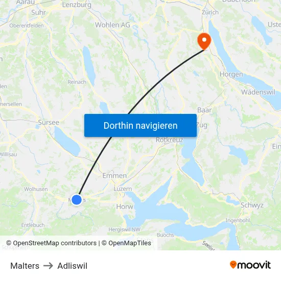 Malters to Adliswil map
