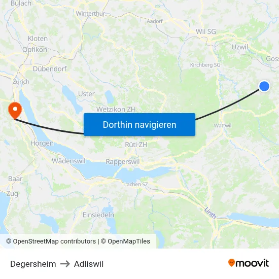 Degersheim to Adliswil map