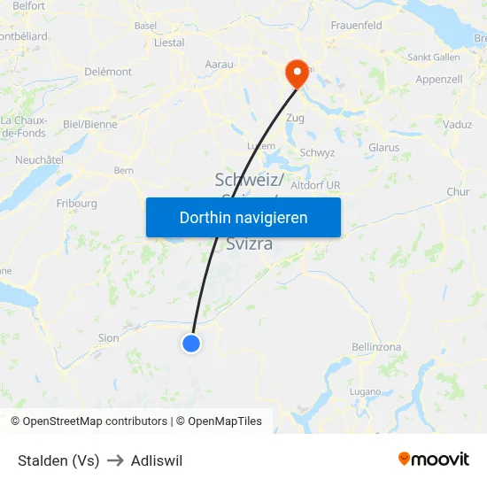 Stalden (Vs) to Adliswil map