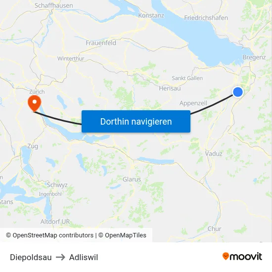 Diepoldsau to Adliswil map