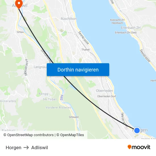 Horgen to Adliswil map
