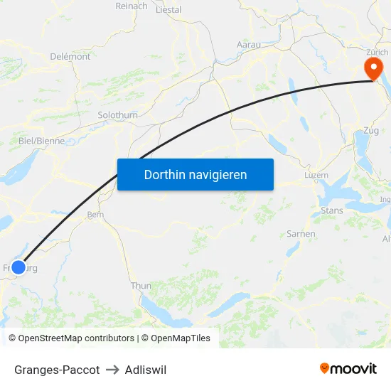 Granges-Paccot to Adliswil map