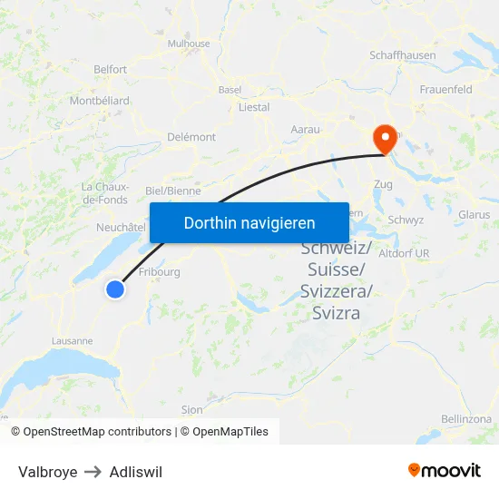 Valbroye to Adliswil map