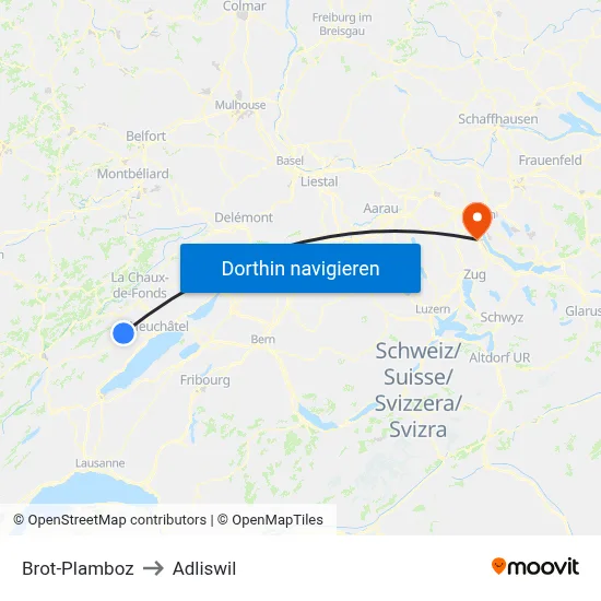 Brot-Plamboz to Adliswil map