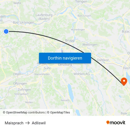 Maisprach to Adliswil map