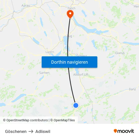 Göschenen to Adliswil map