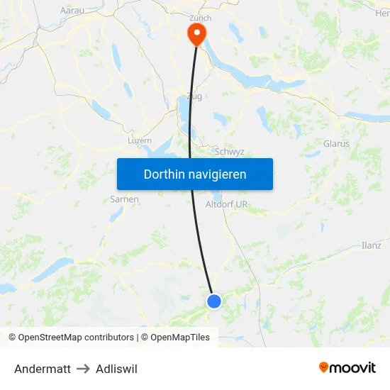 Andermatt to Adliswil map