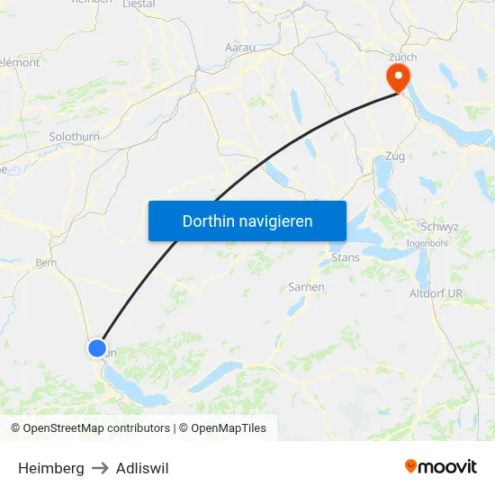 Heimberg to Adliswil map
