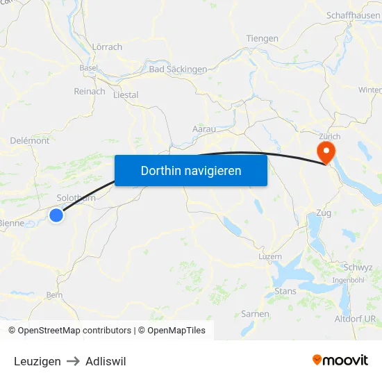 Leuzigen to Adliswil map
