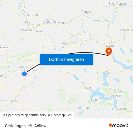 Gerlafingen to Adliswil map