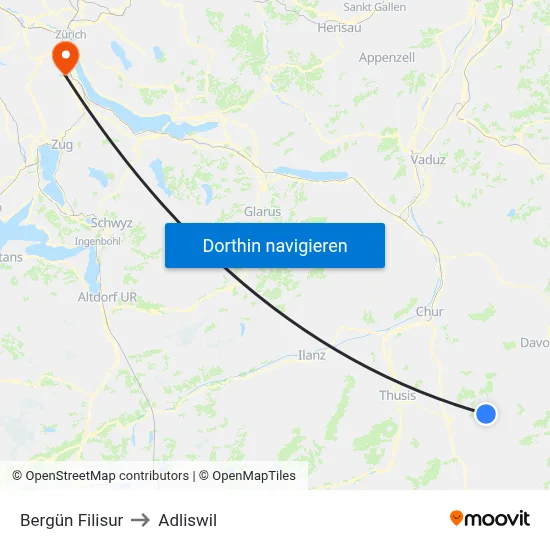 Bergün Filisur to Adliswil map