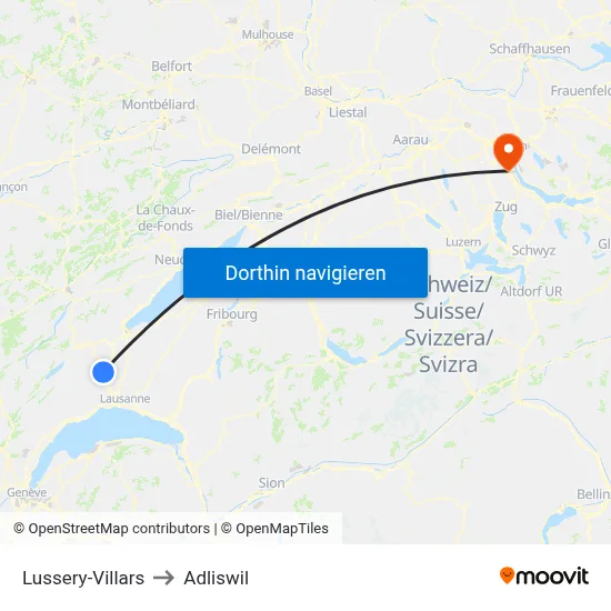 Lussery-Villars to Adliswil map