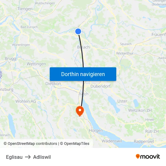 Eglisau to Adliswil map