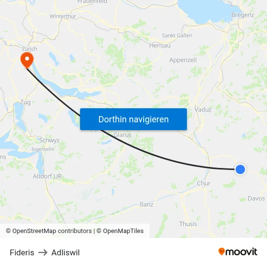 Fideris to Adliswil map