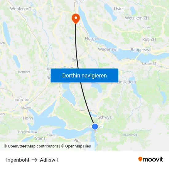 Ingenbohl to Adliswil map