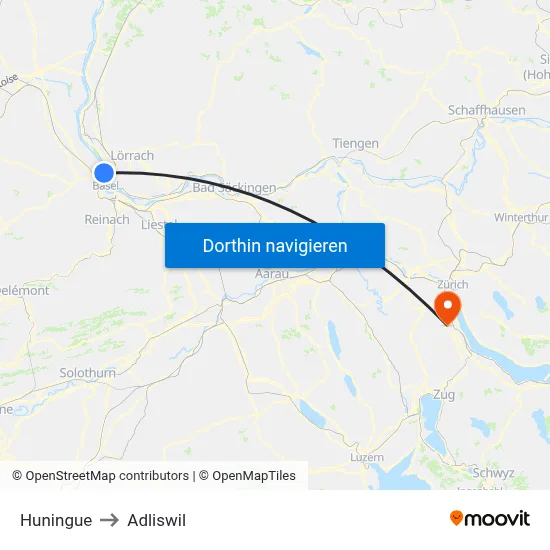 Huningue to Adliswil map