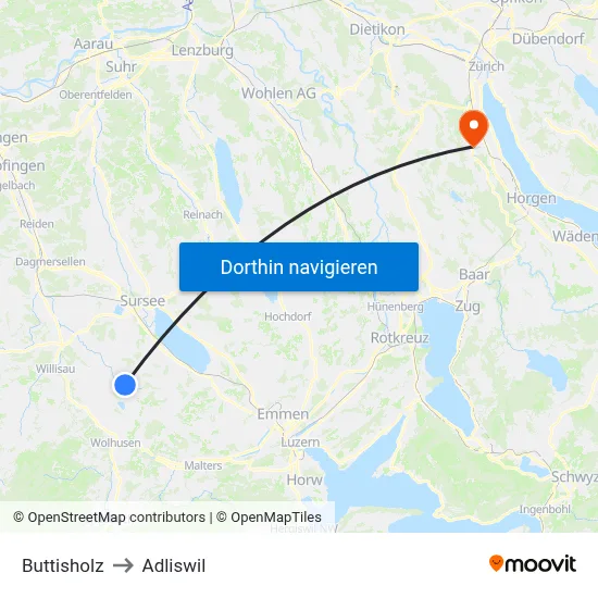Buttisholz to Adliswil map