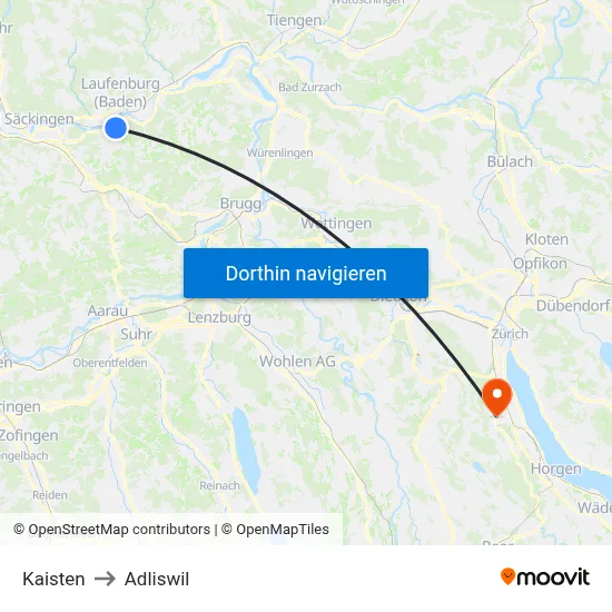 Kaisten to Adliswil map