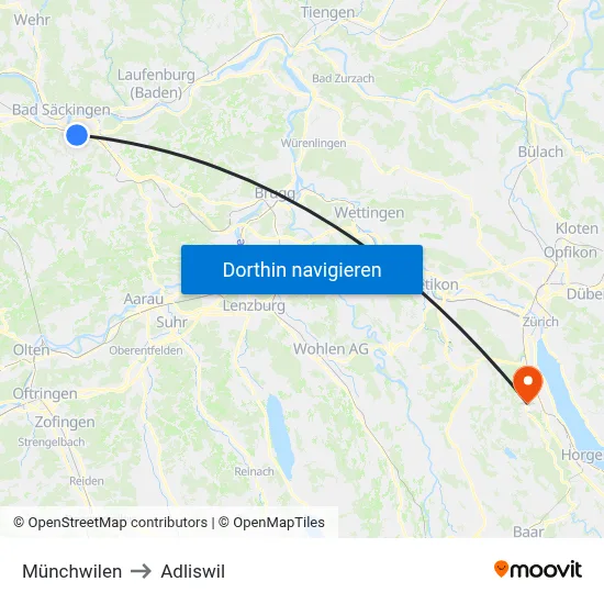 Münchwilen to Adliswil map