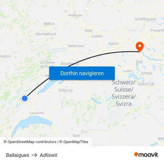 Ballaigues to Adliswil map