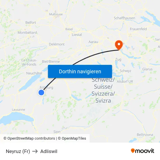 Neyruz (Fr) to Adliswil map