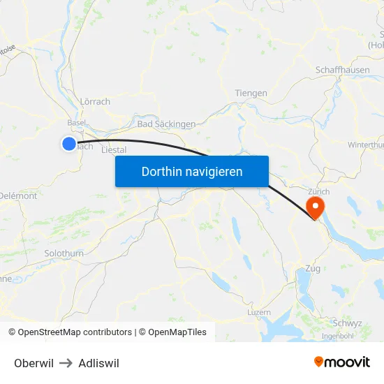 Oberwil to Adliswil map