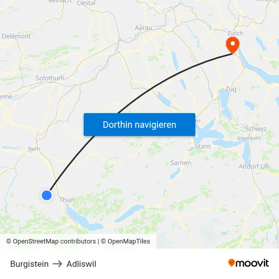 Burgistein to Adliswil map
