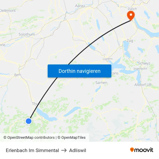Erlenbach Im Simmental to Adliswil map