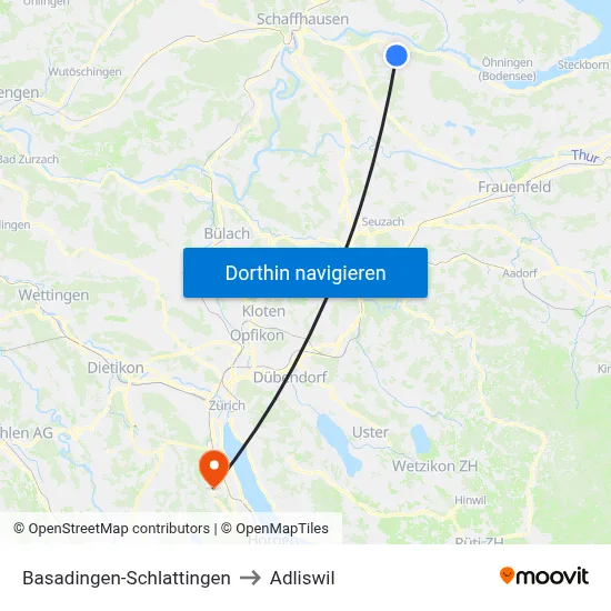 Basadingen-Schlattingen to Adliswil map