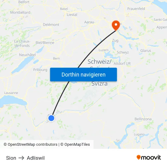 Sion to Adliswil map