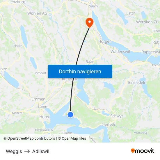 Weggis to Adliswil map