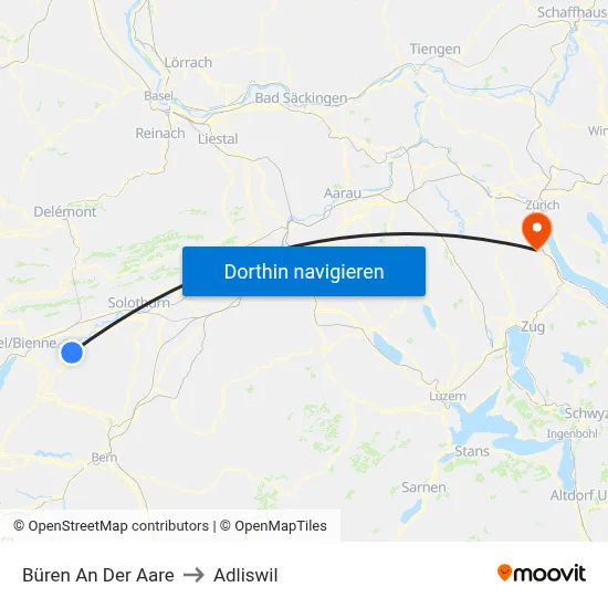Büren An Der Aare to Adliswil map