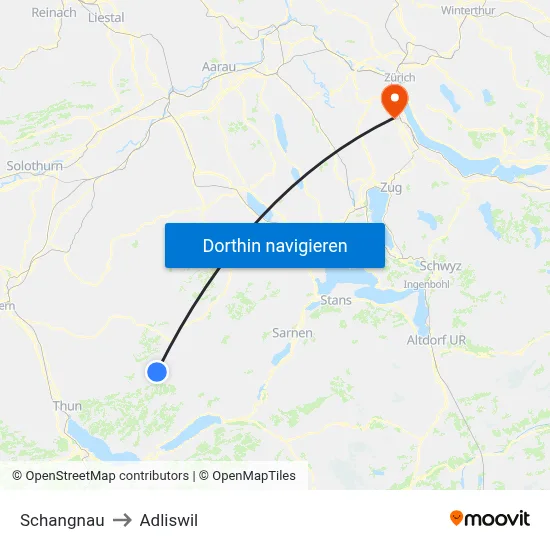 Schangnau to Adliswil map