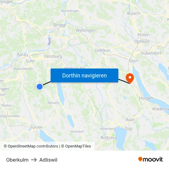 Oberkulm to Adliswil map
