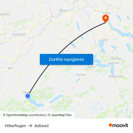 Hilterfingen to Adliswil map