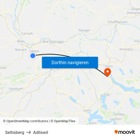 Seltisberg to Adliswil map