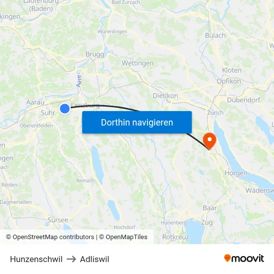 Hunzenschwil to Adliswil map