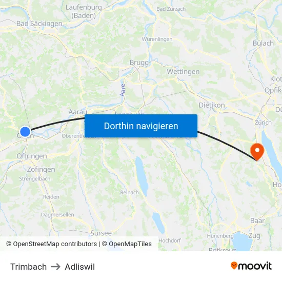 Trimbach to Adliswil map