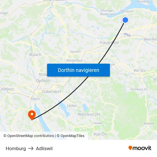 Homburg to Adliswil map