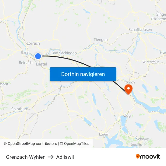 Grenzach-Wyhlen to Adliswil map