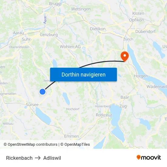 Rickenbach to Adliswil map