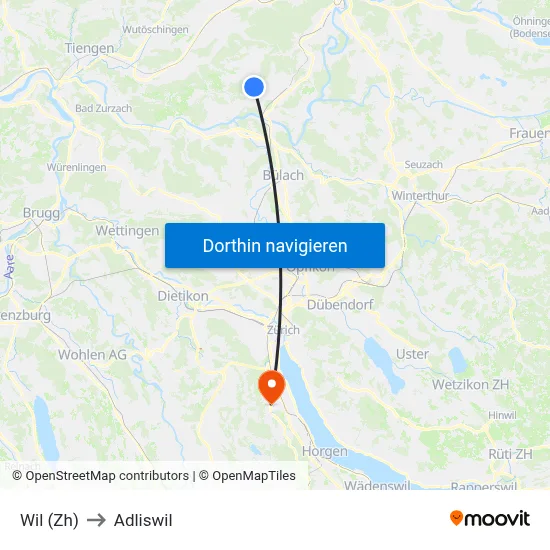 Wil (Zh) to Adliswil map