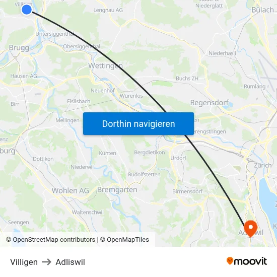Villigen to Adliswil map
