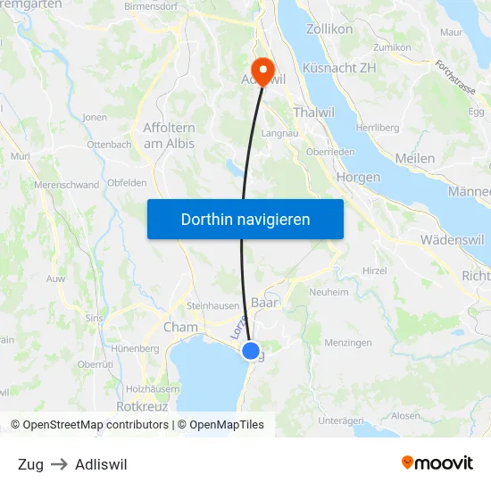 Zug to Adliswil map