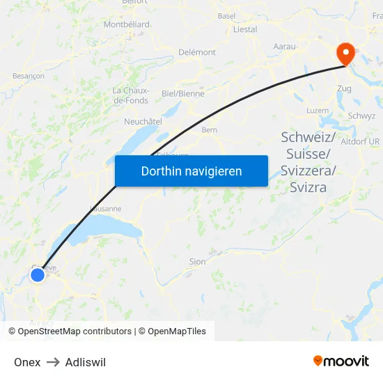 Onex to Adliswil map