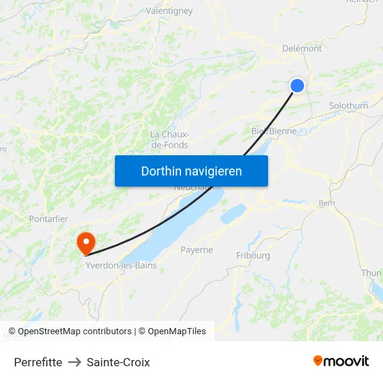 Perrefitte to Sainte-Croix map