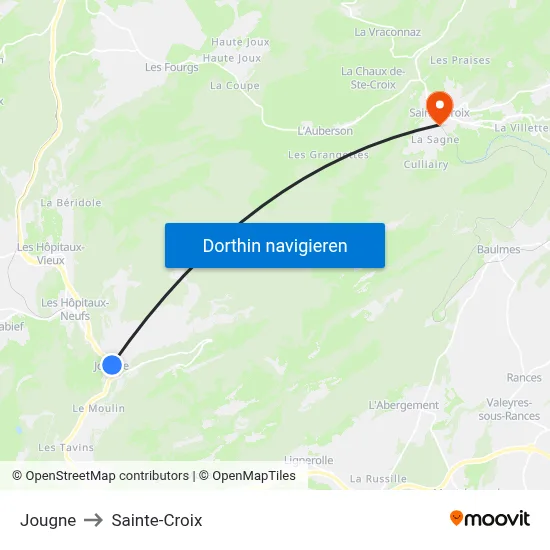Jougne to Sainte-Croix map