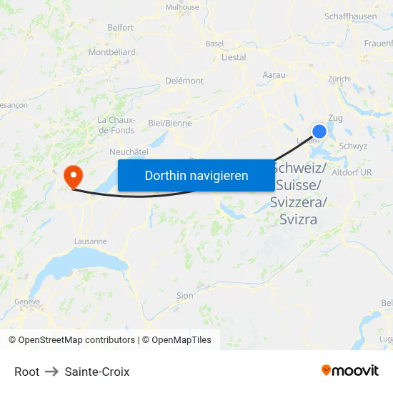 Root to Sainte-Croix map