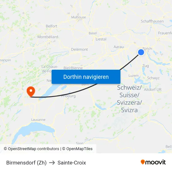 Birmensdorf (Zh) to Sainte-Croix map