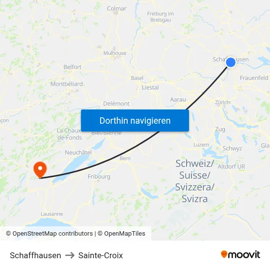 Schaffhausen to Sainte-Croix map